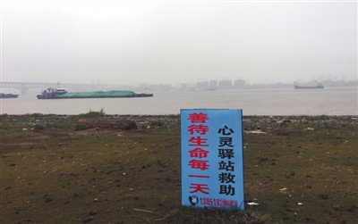 11月20日,南京。长江岸边,一块蓝色的标牌上写着陈思的电话号码。A16-A17版摄影/新京报记者 王佳慧 11月20日,南京。长江岸边,一块蓝色的标牌上写着陈思的电话号码。A16-A17版摄影/新京报记者 王佳慧